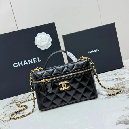 CHANEL AP4974 ラムレザー 菱格紋 ブラック×ゴールド 斜め掛けバッグ クラシック ヴィンテージ 19.5×17×5cm サイズ:19.5×17×5cm