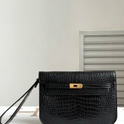 HERMES ケリー デペッシュ 25cm クラッチバッグ マットワニ腹皮 ブラック ゴールド金具 サイズ: