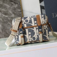 DIOR カーフレザー、レザー、オブリーク プリント、刺繍、レター ブルー、ブラウン、ゴールド ショルダーバッグ ミニ クラシック サイズ:24x18cm