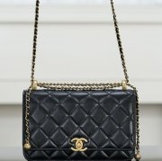 CHANEL カーフレザー ブラック×ゴールド チェーンバッグ ヴィンテージ 19×12×3.5cm サイズ:19×12×3.5cm