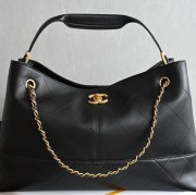 CHANEL ラムレザー ブラック×ホワイト×ゴールド トートバッグ ヴィンテージ 大容量 40×28×15cm サイズ:40×28×15cm