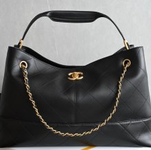 CHANEL ラムレザー ブラック×ホワイト×ゴールド トートバッグ ヴィンテージ 大容量 40×28×15cm サイズ:40×28×15cm