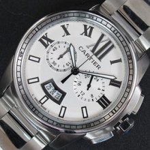 CARTIER カリブル ドゥ 白文字盤 クロノグラフ 男に似合う腕時計