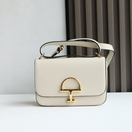 GUCCI 846705 レザー ホワイト、ゴールド ショルダーバッグ 馬銜、クラシック 22cm サイズ:22.5x14x8cm
