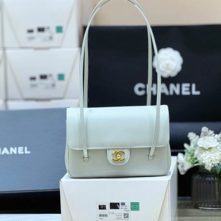 CHANEL カーフレザー ブルー 斜め掛けバッグ 有名人同款 ヴィンテージ 22×15×7cm サイズ:22×15×7cm