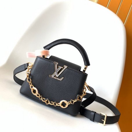 LOUIS VUITTON M14381 牛皮 モノグラム ブラック ハンドバッグ チェーンフラップ 22x12cm サイズ:22x12cm