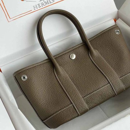 HERMES ガーデン カーフレザー 象グレー ハンドバッグ セミハンドメイド 18cm Garden サイズ:18cm