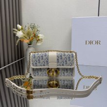 DIOR 9207 カーフレザー、チェーン レター ホワイト、ブルー ショルダーバッグ、チェーンバッグ 小 クラシック 21.0x12.0x6.0cm サイズ:21x12cm