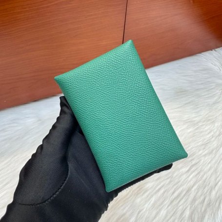 HERMES カルヴィ デュオ 二層カードケース エプソム 孔雀グリーン シルバー金具 サイズ: