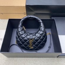 SAINT LAURENT 871329 ラムレザー ブラック、ゴールド、ギンガム ハンドバッグ ベッキー、ミニ 19x12cm サイズ:19x12cm