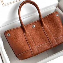 HERMES ガーデン カーフレザー ブラウン ハンドバッグ セミハンドメイド 18cm Garden サイズ:18cm