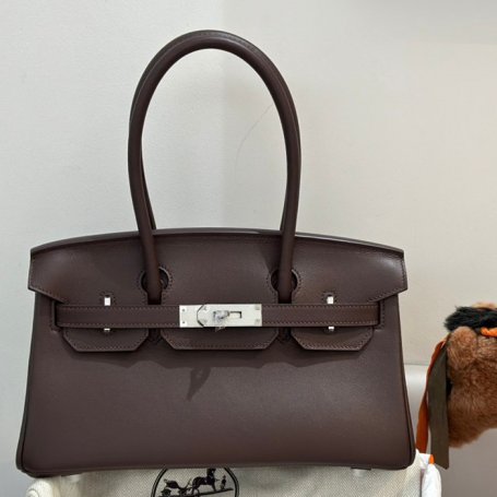 HERMES バーキン 29cm カーフスキン エボニー色 ショルダーバッグ セミハンドメイド 金具シルバー 29cm Birkin 29cm サイズ:29cm