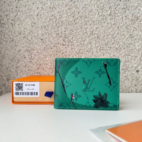 LOUIS VUITTON M14878 スレンダー短財布 カラードモノグラム スポーツシーン グリーン サイズ:11x8.5cm