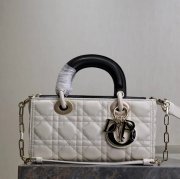 DIOR 0540 ラムレザー パッチワーク ブラック、ホワイト 斜め掛けバッグ、ショルダーバッグ、ハンドバッグ 小 クラシック 22.5x11.5x6.0cm サイズ:22.5x11.5cm