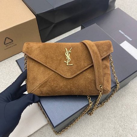 SAINT LAURENT 819271 ラムレザー、エレファント ゴールド、キャラメル、マット 斜め掛けバッグ、チェーンバッグ、封筒バッグ チェーン、封筒、カリプソ、ミニ 19x12cm サイズ:19x12cm