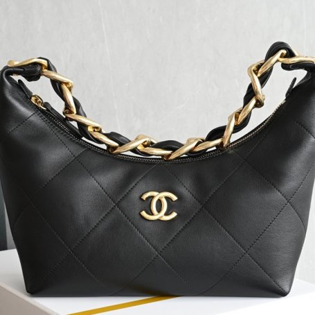 CHANEL カーフレザー ブラック×ホワイト×ゴールド 脇下バッグ ヴィンテージ 28×24×8cm サイズ:28×24×8cm