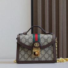 GUCCI 696180 キャンバス ブラウン 斜め掛けバッグ、ショルダーバッグ、ハンドバッグ オフィディア、GG、クラシック 18x13cm サイズ:18x13cm