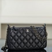 CHANEL カーフレザー 荔枝紋 ブラック×ゴールド ショルダーバッグ 21×12×5.5cm サイズ:21×12×5.5cm