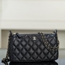 CHANEL カーフレザー 荔枝紋 ブラック×ゴールド ショルダーバッグ 21×12×5.5cm サイズ:21×12×5.5cm