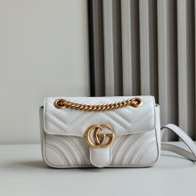 GUCCI 446744 レザー ベージュ、グレー、ゴールド 斜め掛けバッグ、ショルダーバッグ、ハンドバッグ、財布、ハンドバッグ GG、マルモント、新作 22cm サイズ:23x14x6cm