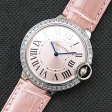 CARTIER バロンブルー ミディアム ライトピンク サファイヤクリスタル 全面ダイヤ 動作良好