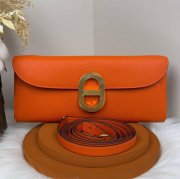 HERMES カーフスキン オレンジ 斜め掛けバッグ セミハンドメイド 金具ゴールド/シルバー 10×2.5cm サイズ:24×10×2.5cm