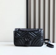 GUCCI 446744 レザー ブラック ショルダーバッグ、ハンドバッグ、ハンドバッグ GG、マルモント 22cm サイズ:23x14x6cm