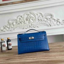 HERMES ケリー 22cm カーフレザー ワニ紋 ショルダーバッグ セミハンドメイド 金具シルバー 22cm Kelly 22cm サイズ:22cm
