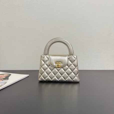 CHANEL 菱格紋 シルバー ハンドバッグ 大 秋冬 19×13×7cm サイズ:19×13×7cm