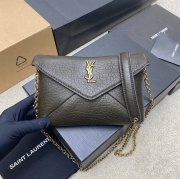 SAINT LAURENT 819271 ラムレザー、エレファント グリーン、ゴールド、エレファント 斜め掛けバッグ、チェーンバッグ、封筒バッグ チェーン、封筒、カリプソ、ミニ 19x12cm サイズ:19x12cm
