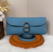 HERMES カーフスキン デニムブルー 斜め掛けバッグ セミハンドメイド 金具ゴールド/シルバー 10×2.5cm サイズ:24×10×2.5cm