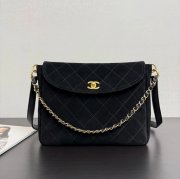 CHANEL 99546 スエード 菱格紋 ブラック×ゴールド 斜め掛けバッグ クラシック ヴィンテージ 30×21.5×6cm サイズ:30×21.5×6cm
