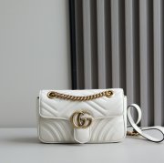 GUCCI 446744 カーフレザー ホワイト チェーンバッグ GG、マルモント 23x14cm サイズ:23x14cm
