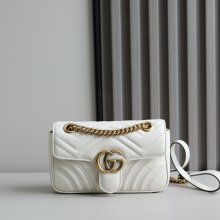 GUCCI 446744 カーフレザー ホワイト チェーンバッグ GG、マルモント 23x14cm サイズ:23x14cm