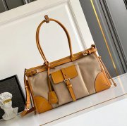 PRADA 1BA433 カーフスキン、キャンバス プリント 斜め掛けバッグ、ショルダーバッグ、ハンドバッグ、ハンドバッグ ソフトラックス、クラシック、ミニ 38x24x12cm サイズ:38x24x12cm