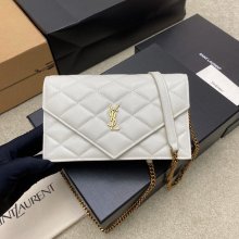 SAINT LAURENT 871140 ラムレザー ホワイト、ゴールド、クリーム 斜め掛けバッグ、チェーンバッグ チェーン、ベッキー 20x13cm サイズ:20x13cm