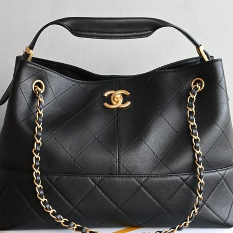CHANEL カーフレザー ブラック×ホワイト×ゴールド トートバッグ ヴィンテージ 大容量 36×24×14cm サイズ:36×24×14cm
