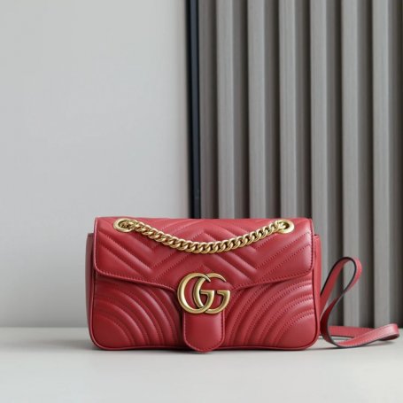 GUCCI 443497 カーフレザー レッド チェーンバッグ GG、マルモント 26x15cm サイズ:26x15cm