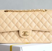 CHANEL ラムレザー ホワイト×ゴールド 中 25.5×15.5×6.5cm サイズ:25.5×15.5×6.5cm