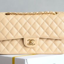 CHANEL ラムレザー ホワイト×ゴールド 中 25.5×15.5×6.5cm サイズ:25.5×15.5×6.5cm