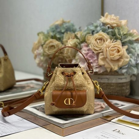 DIOR 3372 編み グレンチェック、レター ゴールド、ベージュ 斜め掛けバッグ、バケツバッグ 新作 ヴィンテージ 15.0x14.0x7.0cm サイズ:15x14cm