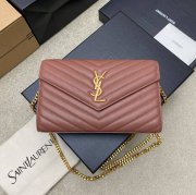 SAINT LAURENT 377828 ラムレザー ピンク、ゴールド ハンドバッグ チェーン、クラシック 14x5cm サイズ:22.5x14x4cm