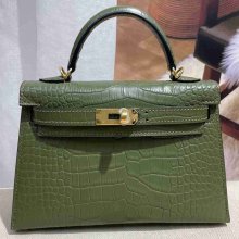 HERMES ケリー 19cm ワニ革 ショルダーバッグ 高品質 金具ゴールド 19cm Kelly 19cm サイズ:19cm