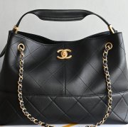 CHANEL カーフレザー ブラック×ホワイト×ゴールド トートバッグ ヴィンテージ 大容量 36×24×14cm サイズ:36×24×14cm