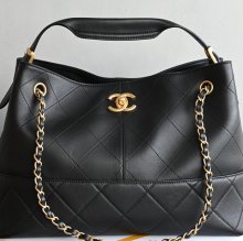 CHANEL カーフレザー ブラック×ホワイト×ゴールド トートバッグ ヴィンテージ 大容量 36×24×14cm サイズ:36×24×14cm