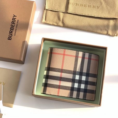 BURBERRY 80166211 ヴィンテージチェック 二つ折り短財布 黒革トリム サイズ:11x10cm