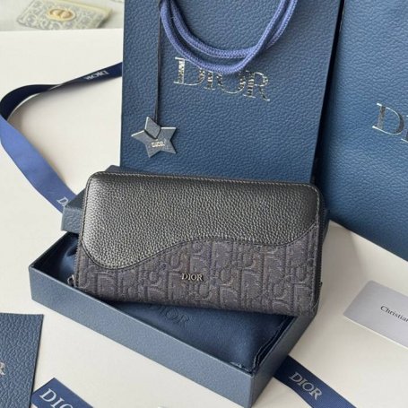 DIOR 2ADBC315YKK サドル長財布 ジッピー 黒粒面牛皮 サイズ:19.8x11cm