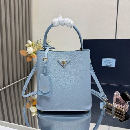 PRADA 1BA212 レザー ゴールド、プリント 斜め掛けバッグ、ショルダーバッグ、バケツバッグ クラシック 23x22x13cm サイズ:23x22x13cm
