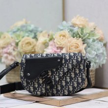 DIOR 325 プリント牛皮サドルフラップメッセンジャー 青布 サイズ:24x16.5x5.5cm