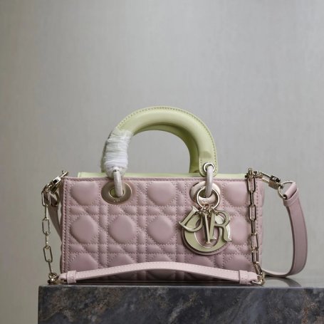 DIOR 0910 ラムレザー パッチワーク イエロー、ピンク 斜め掛けバッグ、ショルダーバッグ、脇下バッグ 小 クラシック 22.5x11.5x6.0cm サイズ:22.5x11.5cm